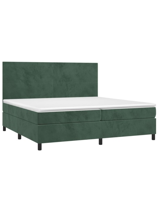 Box spring postel s matrací a led tmavě zelená 200x200 cm samet