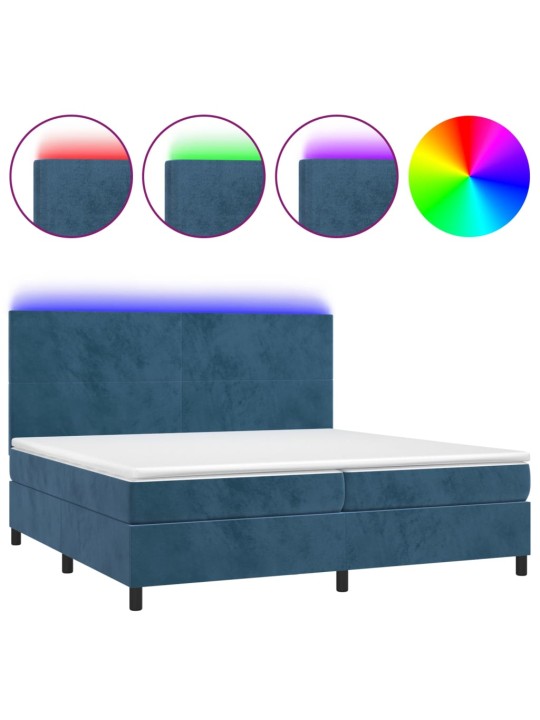 Box spring postel s matrací a LED tmavě modrá 200x200 cm samet