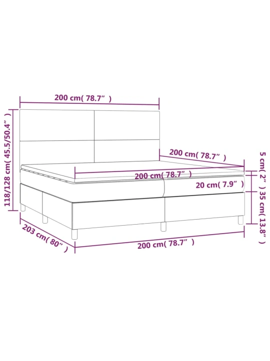 Box spring postel s matrací a LED tmavě modrá 200x200 cm samet