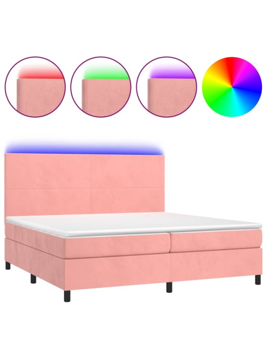 Box spring postel s matrací a LED růžová 200x200 cm samet