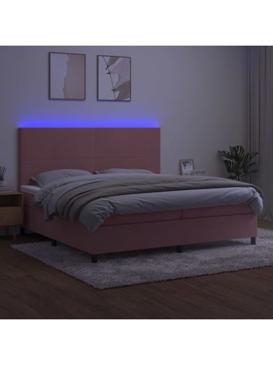 Box spring postel s matrací a LED růžová 200x200 cm samet