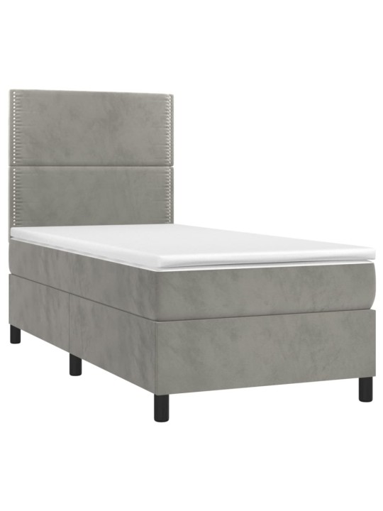 Box spring postel s matrací a LED světle šedá 90x190 cm samet