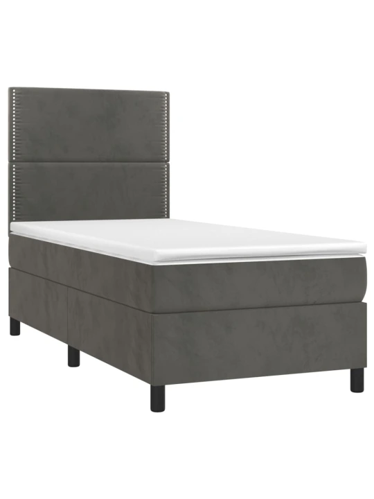 Box spring postel s matrací a LED tmavě šedá 90x200 cm samet