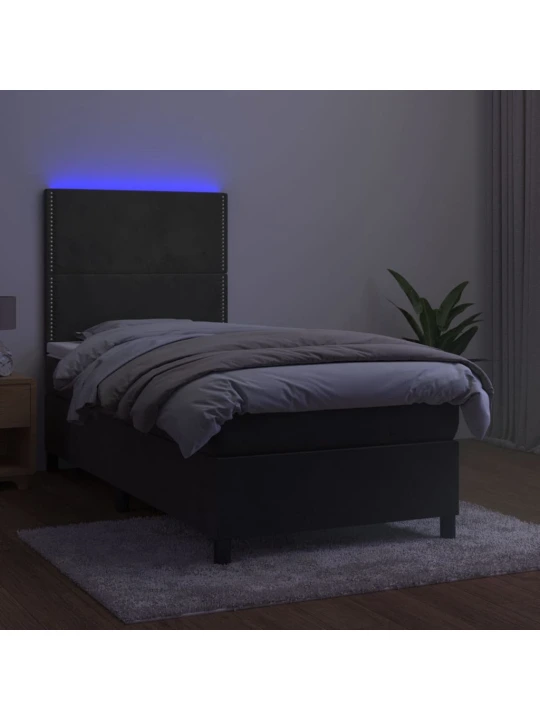 Box spring postel s matrací a LED tmavě šedá 90x200 cm samet