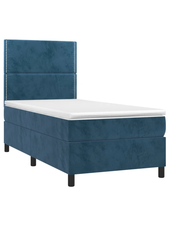 Box spring postel s matrací a LED tmavě modrá 90x200 cm samet