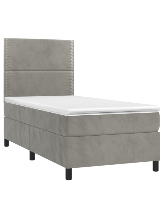Box spring postel s matrací a LED světle šedá 100x200 cm samet