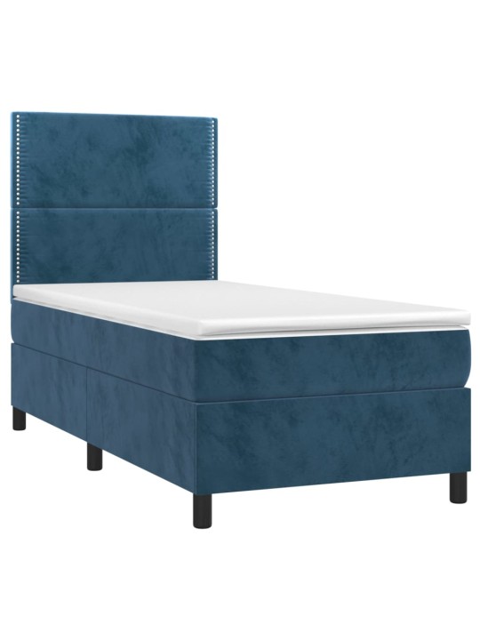 Box spring postel s matrací a LED tmavě modrá 100x200 cm samet