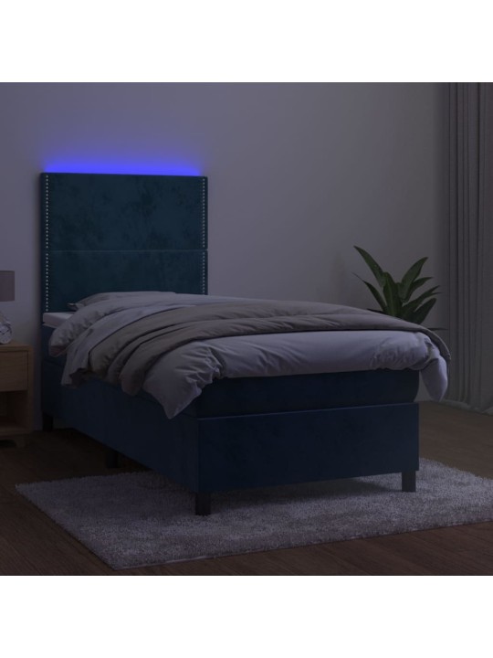 Box spring postel s matrací a LED tmavě modrá 100x200 cm samet