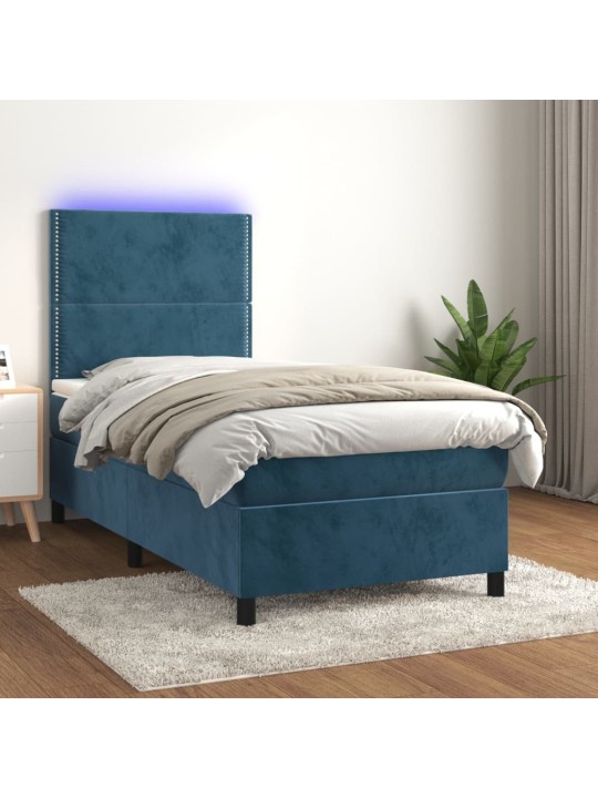 Box spring postel s matrací a LED tmavě modrá 100x200 cm samet
