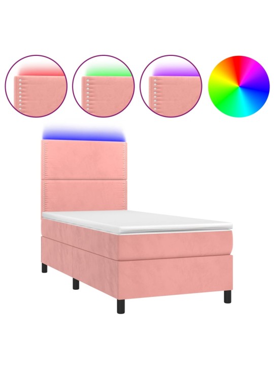 Box spring postel s matrací a LED růžová 100x200 cm samet