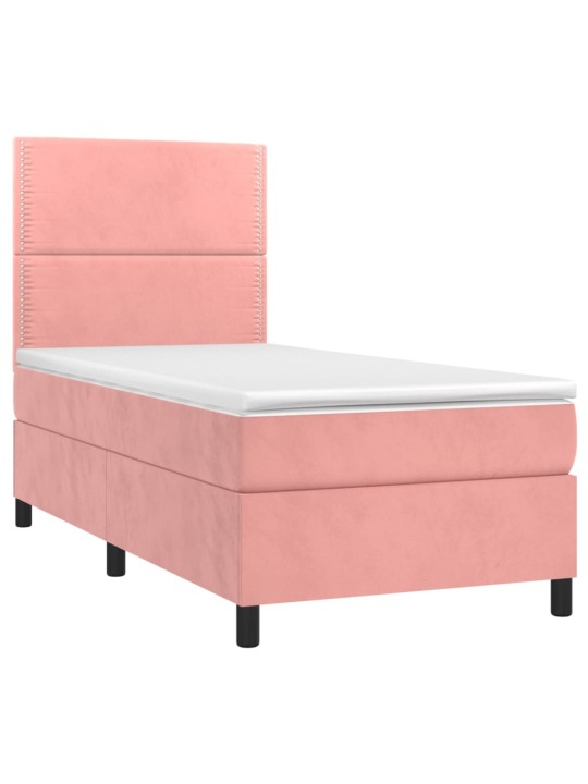 Box spring postel s matrací a LED růžová 100x200 cm samet
