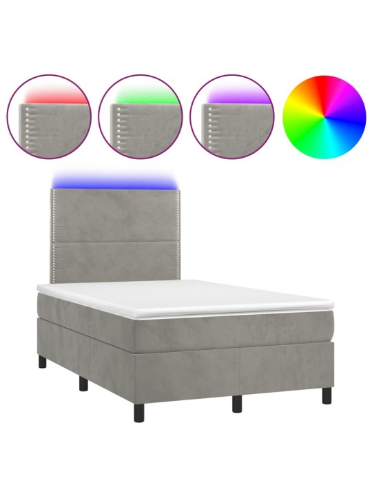 Box spring postel s matrací a LED světle šedá 120x200 cm samet