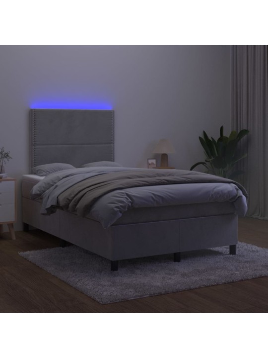 Box spring postel s matrací a LED světle šedá 120x200 cm samet