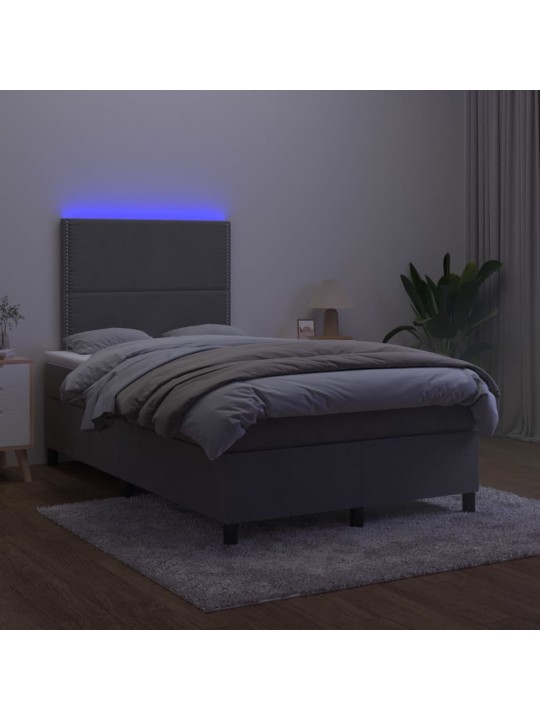 Box spring postel s matrací a LED tmavě šedá 120x200 cm samet
