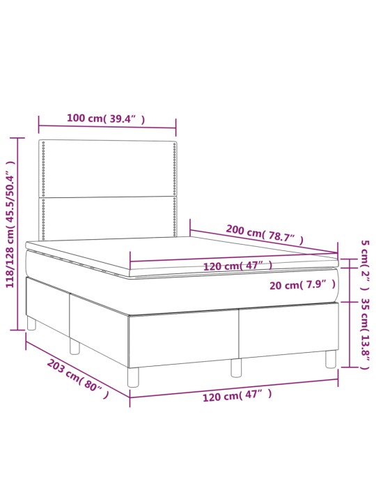 Box spring postel s matrací a LED černá 120x200 cm samet