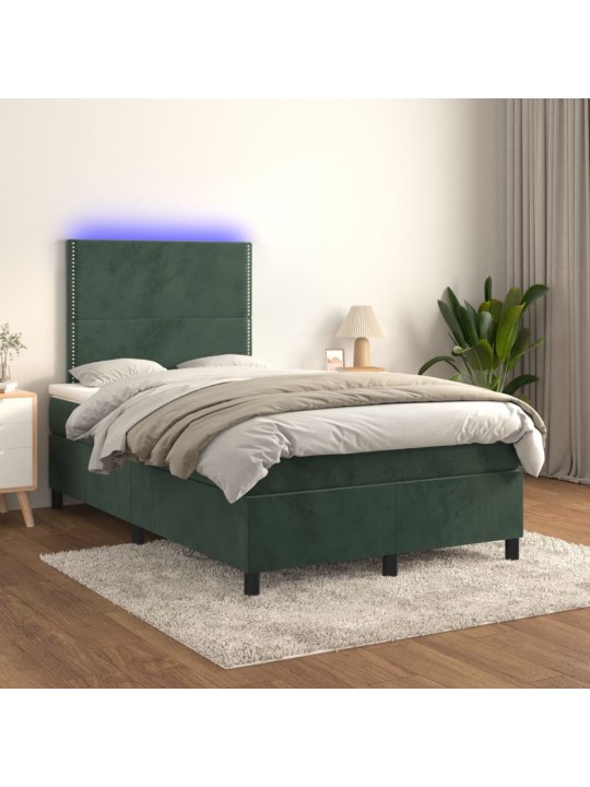 Box spring postel s matrací a LED tmavě zelená 120x200 cm samet