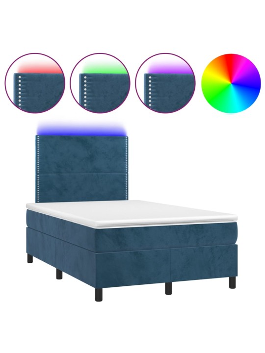 Box spring postel s matrací a LED tmavě modrá 120x200 cm samet