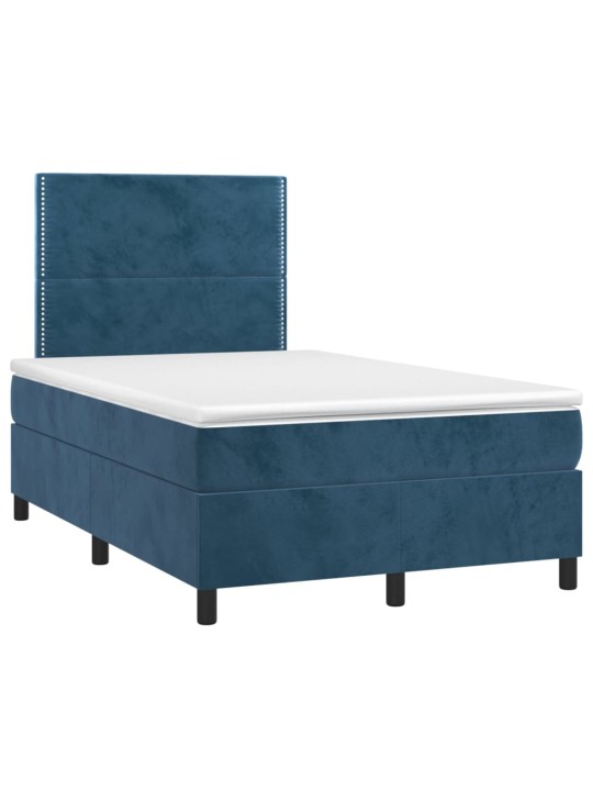 Box spring postel s matrací a LED tmavě modrá 120x200 cm samet