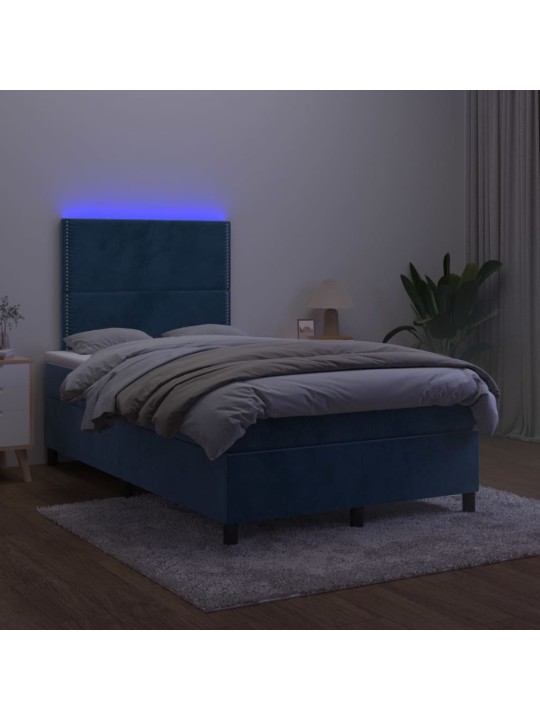 Box spring postel s matrací a LED tmavě modrá 120x200 cm samet