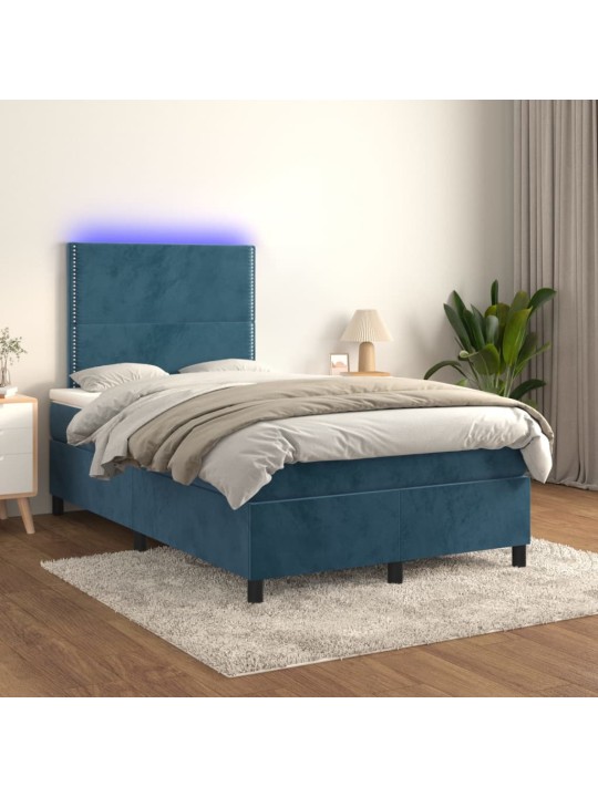 Box spring postel s matrací a LED tmavě modrá 120x200 cm samet