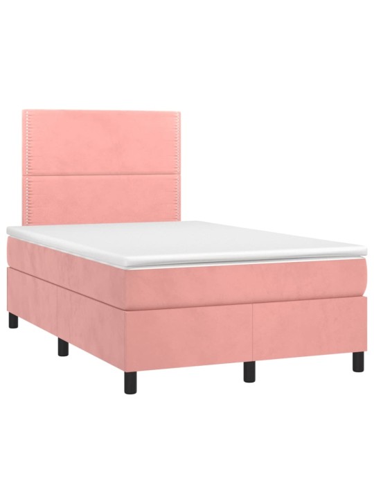 Box spring postel s matrací a LED růžová 120x200 cm samet