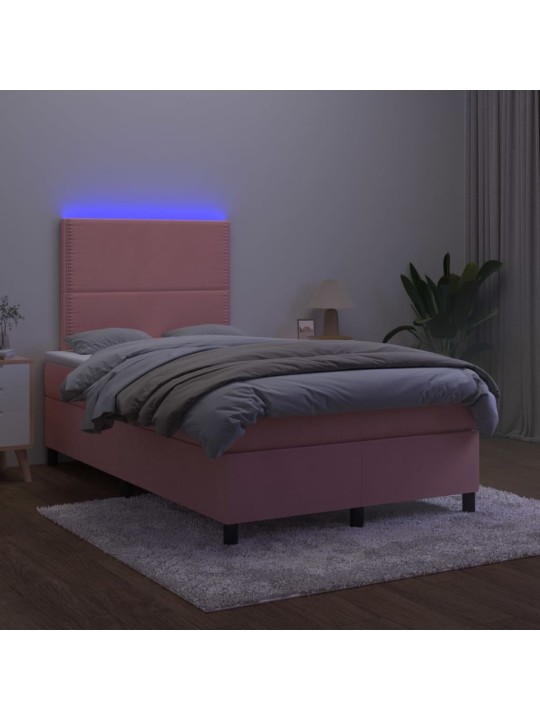 Box spring postel s matrací a LED růžová 120x200 cm samet