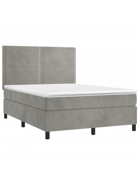 Box spring postel s matrací a LED světle šedá 140x190 cm samet