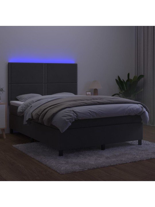 Box spring postel s matrací a LED tmavě šedá 140x190 cm samet