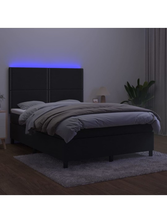 Box spring postel s matrací a LED černá 140x190 cm samet