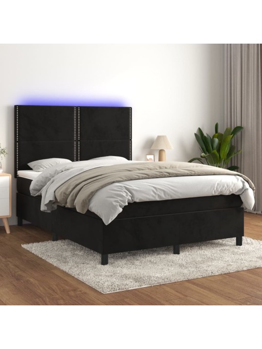 Box spring postel s matrací a LED černá 140x190 cm samet