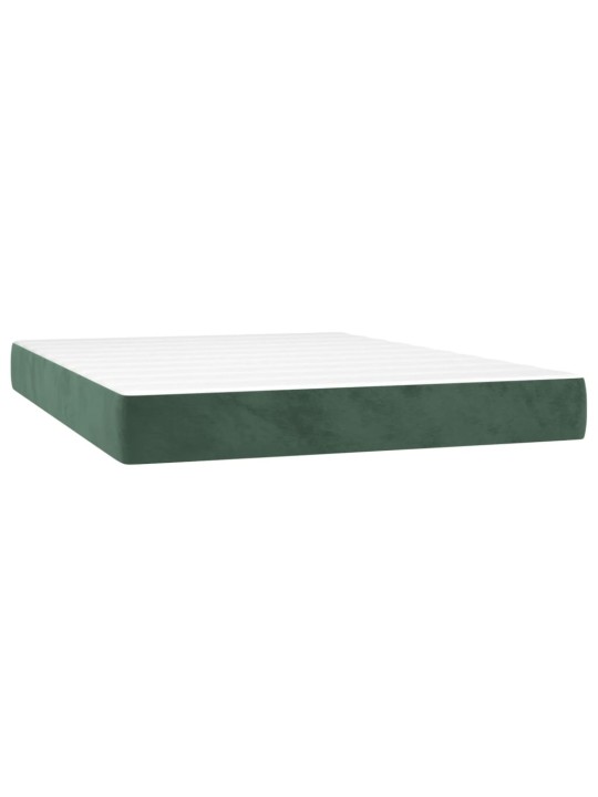 Box spring postel s matrací a led tmavě zelená 140x190 cm samet