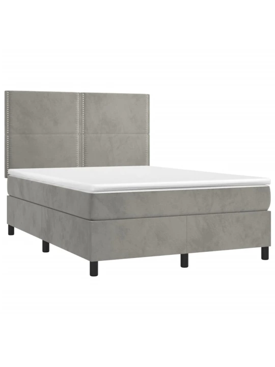 Box spring postel s matrací a LED světle šedá 140x200 cm samet