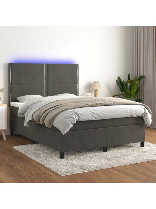 Box spring postel s matrací a LED tmavě šedá 140x200 cm samet