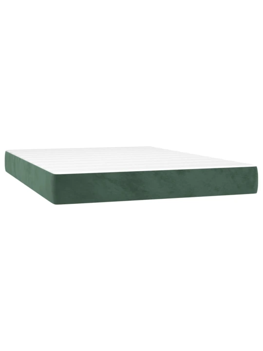 Box spring postel s matrací a LED tmavě zelená 140x200 cm samet