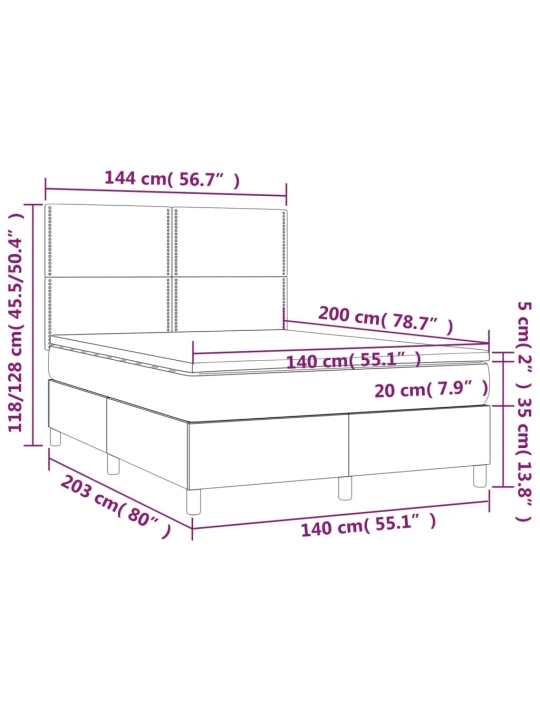 Box spring postel s matrací a LED tmavě zelená 140x200 cm samet