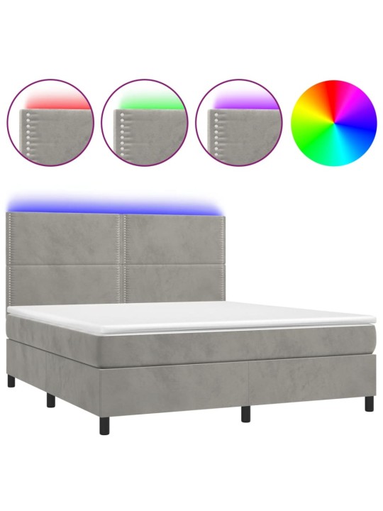 Box spring postel s matrací a LED světle šedá 160x200 cm samet