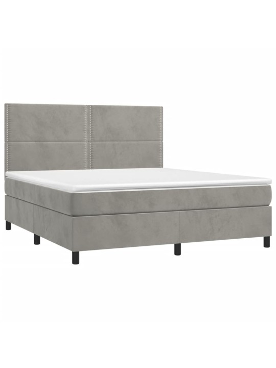 Box spring postel s matrací a LED světle šedá 160x200 cm samet