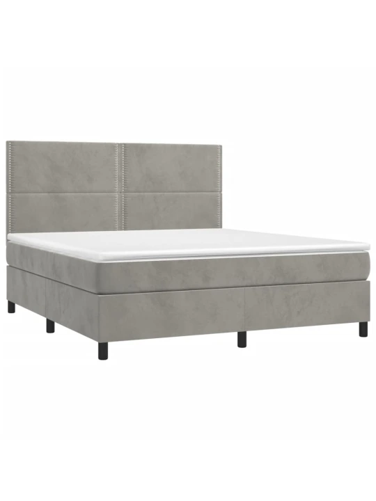 Box spring postel s matrací a LED světle šedá 160x200 cm samet