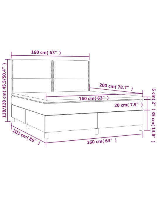 Box spring postel s matrací a LED světle šedá 160x200 cm samet