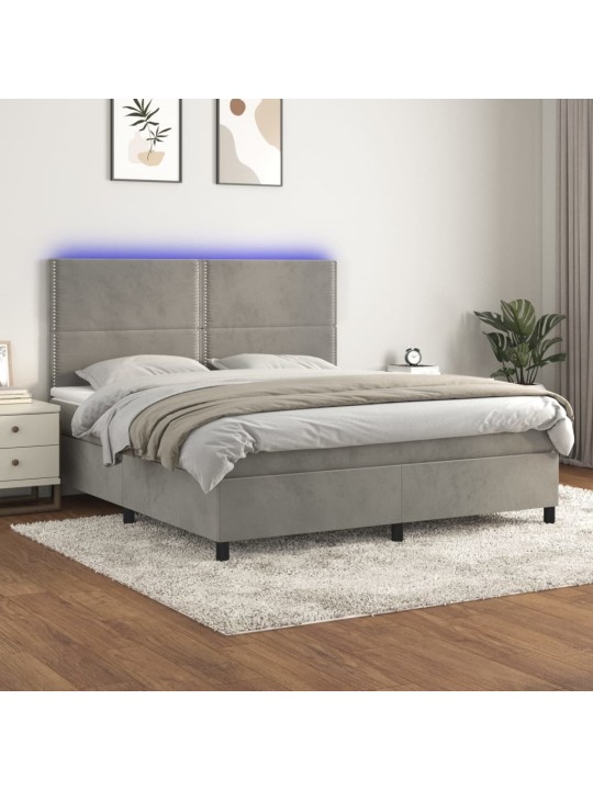 Box spring postel s matrací a LED světle šedá 160x200 cm samet