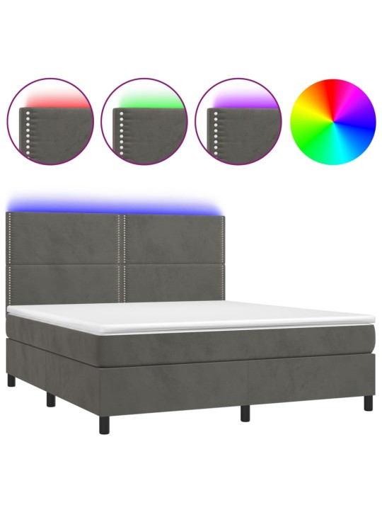 Box spring postel s matrací a LED tmavě šedá 160x200 cm samet
