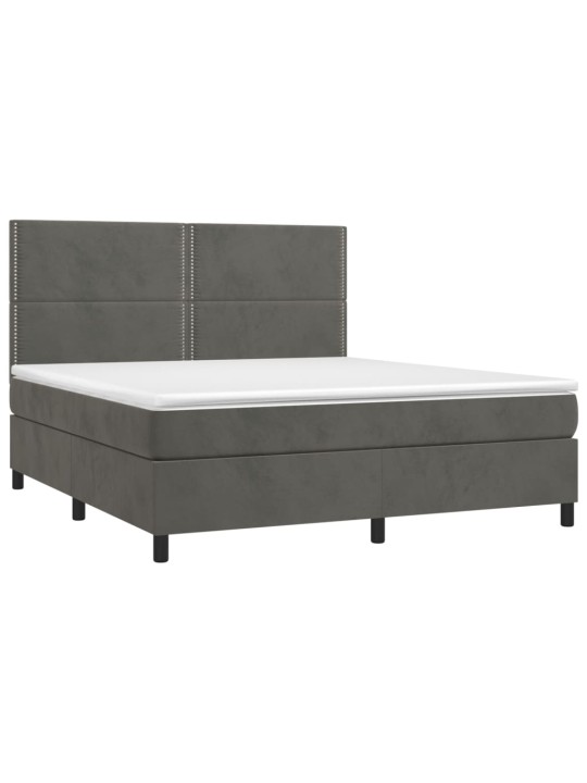 Box spring postel s matrací a LED tmavě šedá 160x200 cm samet