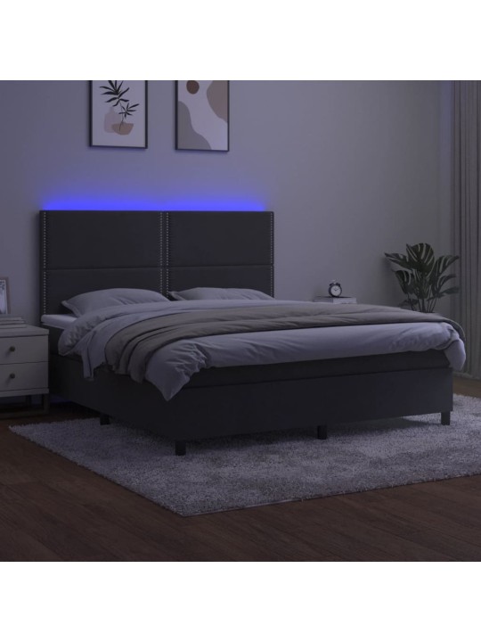 Box spring postel s matrací a LED tmavě šedá 160x200 cm samet