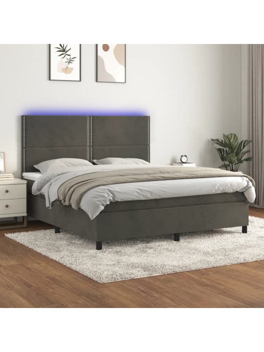 Box spring postel s matrací a LED tmavě šedá 160x200 cm samet