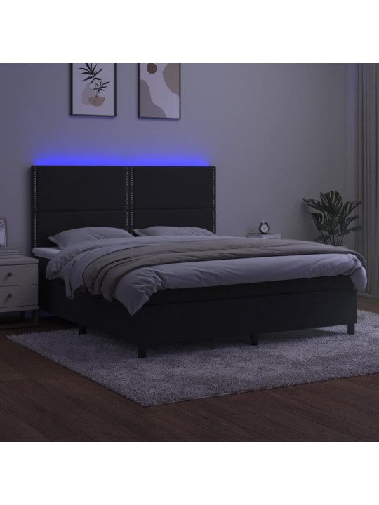 Box spring postel s matrací a LED černá 160x200 cm samet