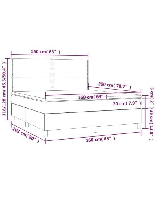 Box spring postel s matrací a LED černá 160x200 cm samet