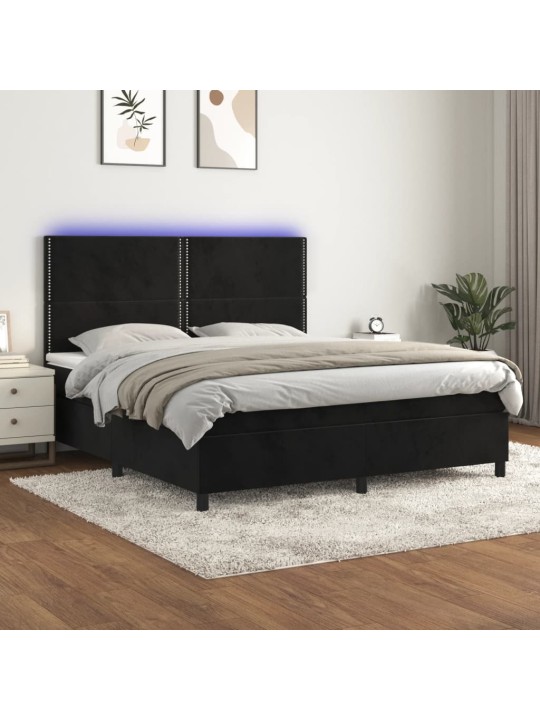 Box spring postel s matrací a LED černá 160x200 cm samet