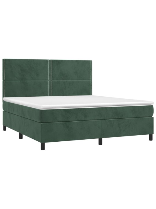 Box spring postel s matrací a led tmavě zelená 160x200 cm samet