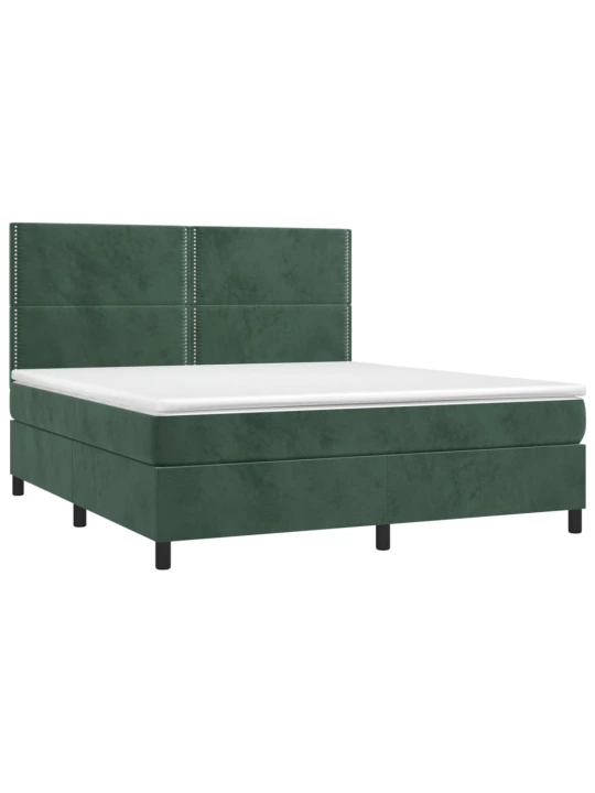 Box spring postel s matrací a led tmavě zelená 160x200 cm samet