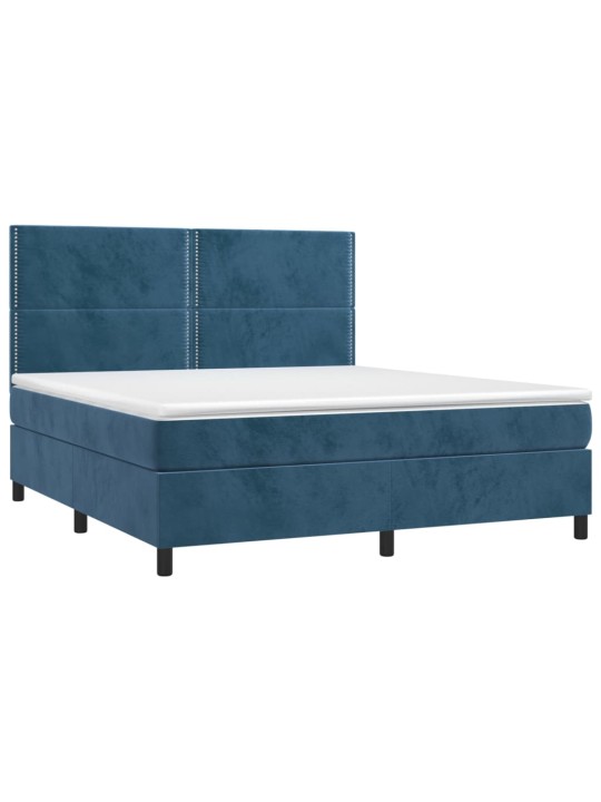 Box spring postel s matrací a led tmavě modrá 160x200 cm samet